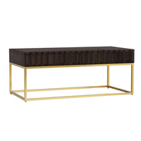 Bran 48 Inch Rectangular Coffee Table, Brown Wood, Gold Base, 2 Drawers - BM300725