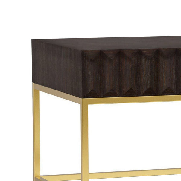 Bran 48 Inch Rectangular Coffee Table, Brown Wood, Gold Base, 2 Drawers - BM300725