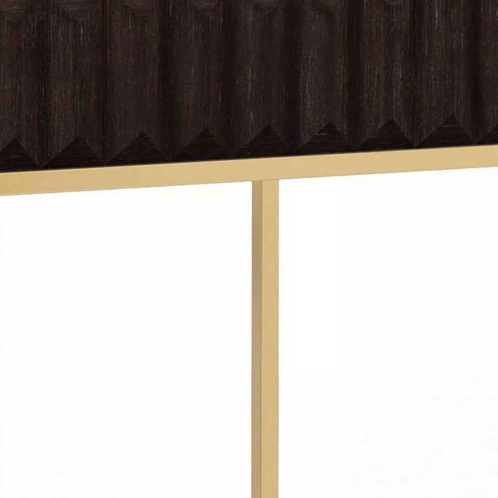 Bran 23 Inch Square Side End Table, Brown Wood, Gold Steel Base, 1 Drawer - BM300726