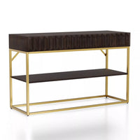 Bran 48 Inch Sofa Console Table, Brown Wood, Gold Steel Base, 2 Drawers - BM300727