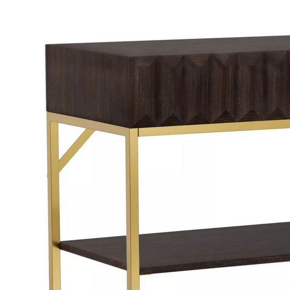 Bran 48 Inch Sofa Console Table, Brown Wood, Gold Steel Base, 2 Drawers - BM300727