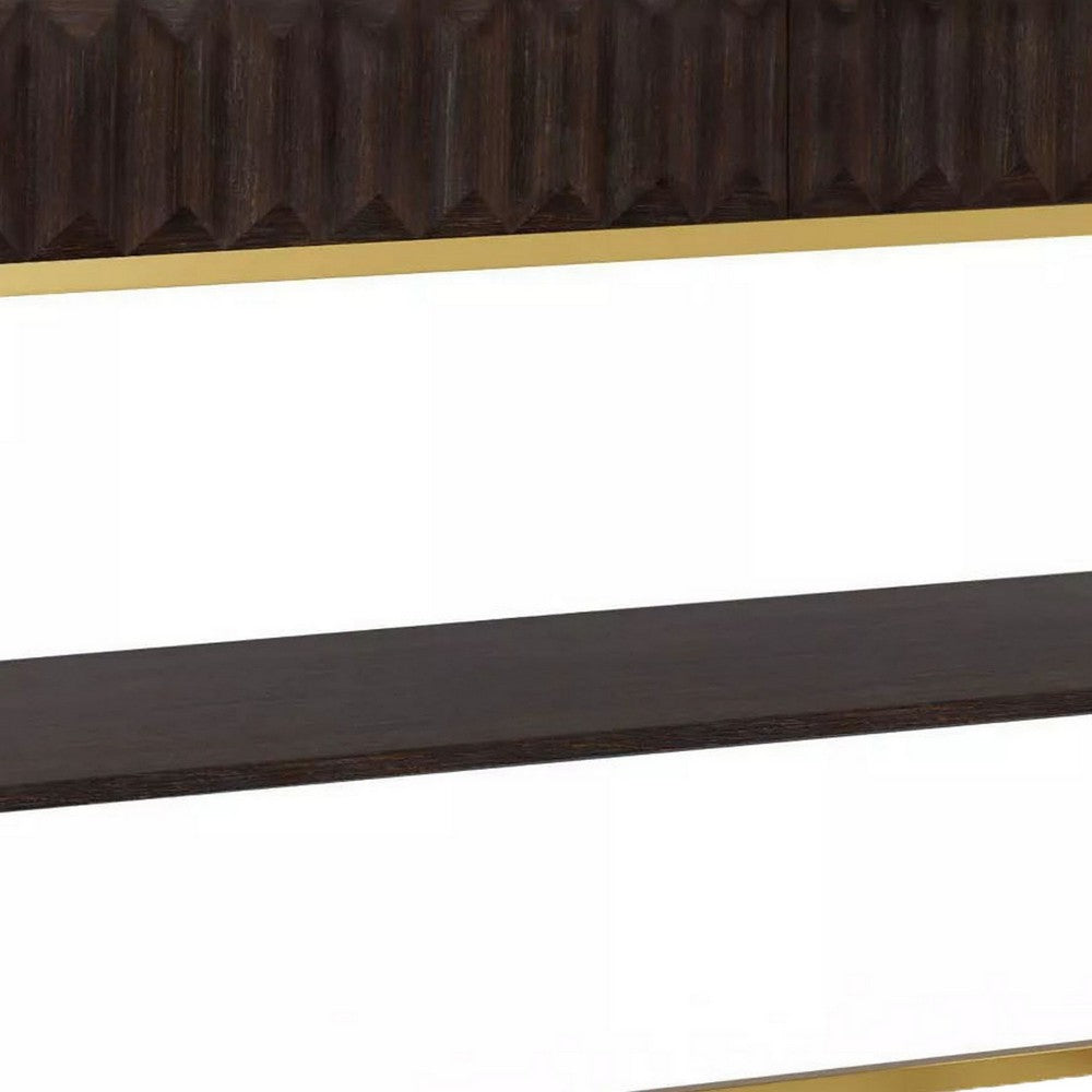 Bran 48 Inch Sofa Console Table, Brown Wood, Gold Steel Base, 2 Drawers - BM300727