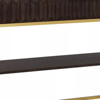 Bran 48 Inch Sofa Console Table, Brown Wood, Gold Steel Base, 2 Drawers - BM300727