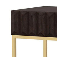 Bran 24 Inch Modern Side End Table, Brown Wood, Gold Steel Base, 1 Drawer - BM300728