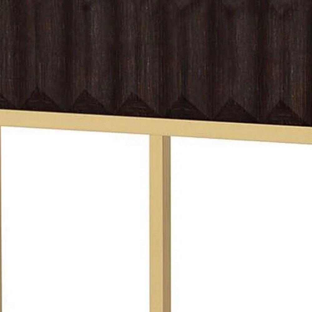 Bran 24 Inch Modern Side End Table, Brown Wood, Gold Steel Base, 1 Drawer - BM300728