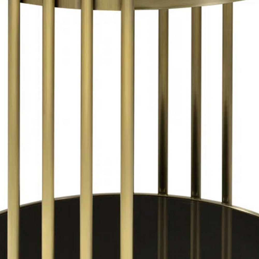 Kein 26 Inch Round Side End Table, White Faux Marble Top, Brass Steel Frame - BM300730