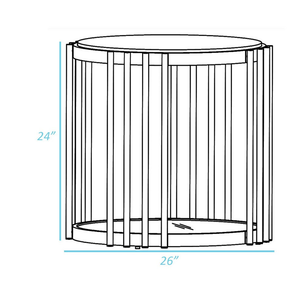 Kein 26 Inch Round Side End Table, White Faux Marble Top, Brass Steel Frame - BM300730