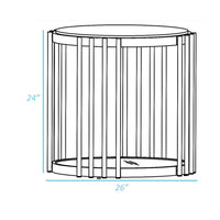 Kein 26 Inch Round Side End Table, White Faux Marble Top, Brass Steel Frame - BM300730