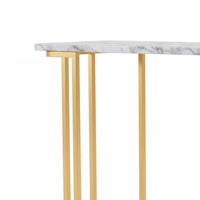 Hume 47 Inch Sofa Console Table, White Faux Marble, Geometric Gold Steel - BM300736