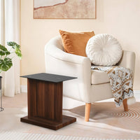Liam 22 Inch Square Side End Table, Brown Wood, Pedestal Base, Glass Top - BM300738