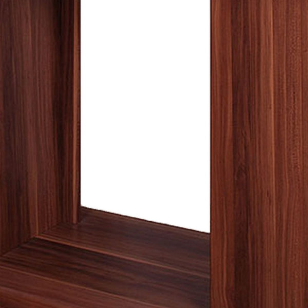 Liam 47 Inch Sofa Console Table, Brown Wood, Pedestal Base, Black Glass Top - BM300739