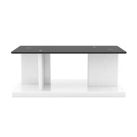 Liam 47 Inch Rectangular Coffee Table, White Wood, Pedestal Base, Glass Top - BM300740