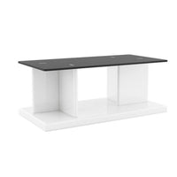 Liam 47 Inch Rectangular Coffee Table, White Wood, Pedestal Base, Glass Top - BM300740