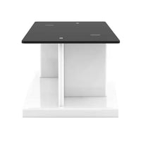 Liam 47 Inch Rectangular Coffee Table, White Wood, Pedestal Base, Glass Top - BM300740