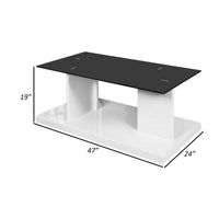 Liam 47 Inch Rectangular Coffee Table, White Wood, Pedestal Base, Glass Top - BM300740