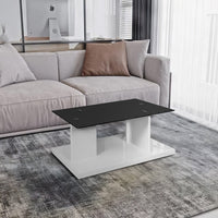 Liam 47 Inch Rectangular Coffee Table, White Wood, Pedestal Base, Glass Top - BM300740