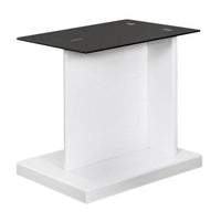 Liam 22 Inch Square Side End Table, White Wood, Pedestal Base, Glass Top - BM300741