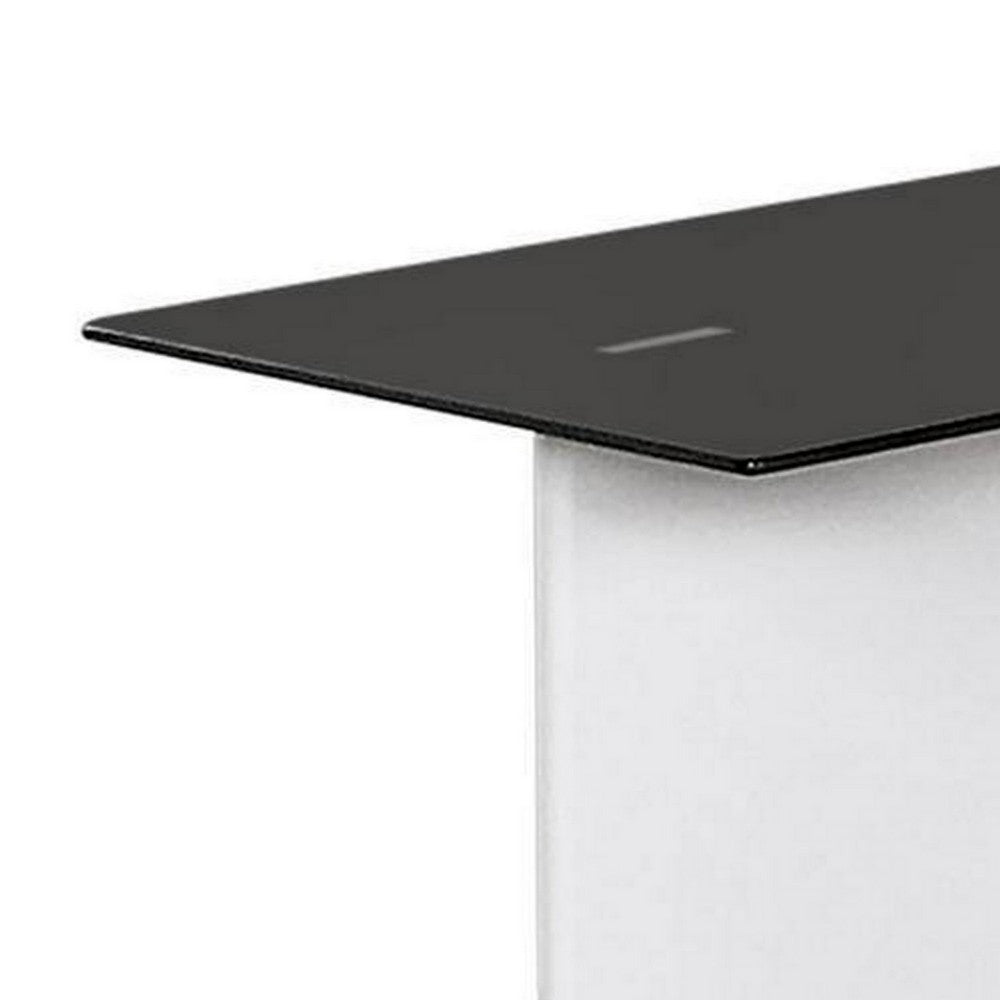 Liam 22 Inch Square Side End Table, White Wood, Pedestal Base, Glass Top - BM300741