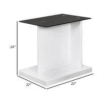 Liam 22 Inch Square Side End Table, White Wood, Pedestal Base, Glass Top - BM300741