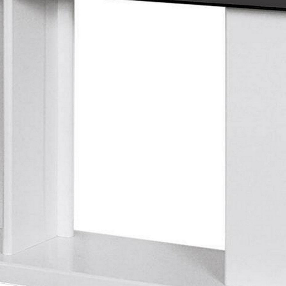 Liam 47 Inch Sofa Console Table, White Wood, Pedestal Base, Black Glass Top - BM300742