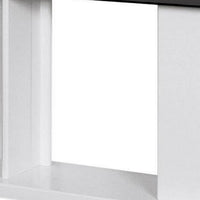 Liam 47 Inch Sofa Console Table, White Wood, Pedestal Base, Black Glass Top - BM300742