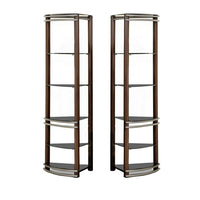Lein 65 Inch Pier Shelf, Brown, Silver Metal Frame, Glass Shelves, Set of 2 - BM300744