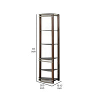 Lein 65 Inch Pier Shelf, Brown, Silver Metal Frame, Glass Shelves, Set of 2 - BM300744