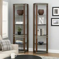 Lein 65 Inch Pier Shelf, Brown, Silver Metal Frame, Glass Shelves, Set of 2 - BM300744