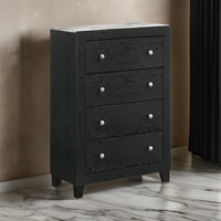 Benjara Yoh 47 Inch Tall 4 Drawer Dresser Chest with Marble Top, Metal Knobs, Black