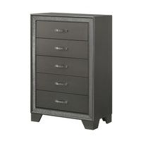 Zuka 47 Inch Tall 5 Drawer Dresser Chest, Faux Diamond Trim, Modern Gray - BM300827