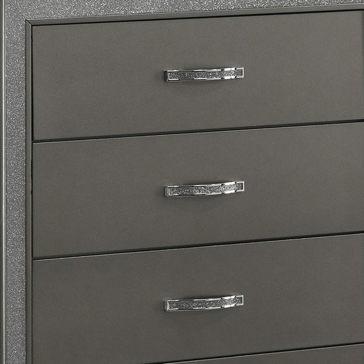 Zuka 47 Inch Tall 5 Drawer Dresser Chest, Faux Diamond Trim, Modern Gray - BM300827