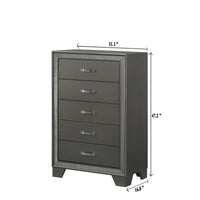 Zuka 47 Inch Tall 5 Drawer Dresser Chest, Faux Diamond Trim, Modern Gray - BM300827