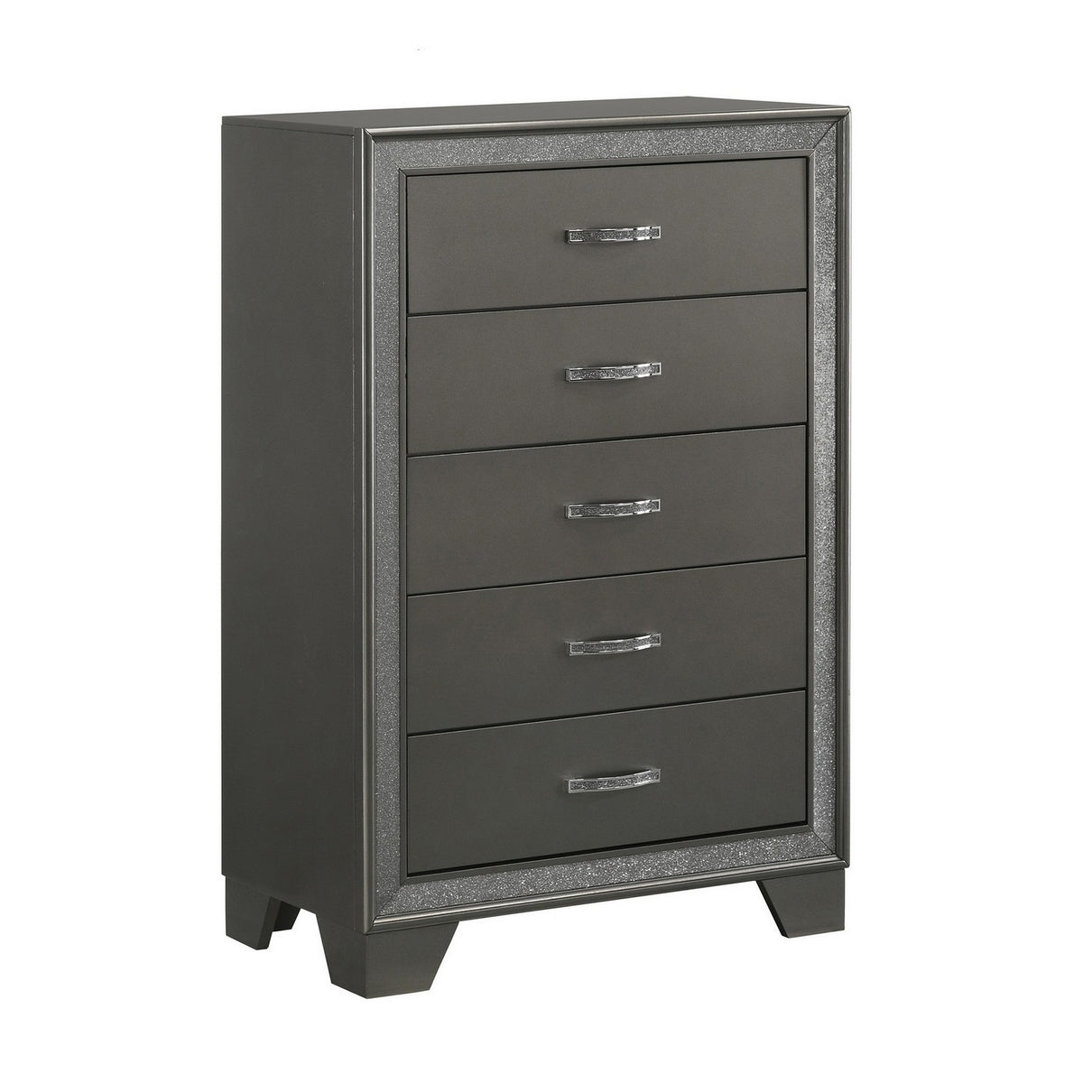 Zuka 47 Inch Tall 5 Drawer Dresser Chest, Faux Diamond Trim, Modern Gray - BM300827