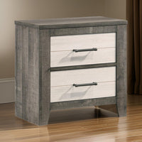 Yaz 25 Inch Modern 2 Drawer Nightstand, Bar Metal Handles, White and Gray - BM300834