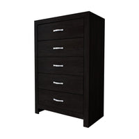 Ancy 48 Inch Tall 5 Drawer Dresser Chest, Faux Diamond Inlay Handles, Black - BM300841