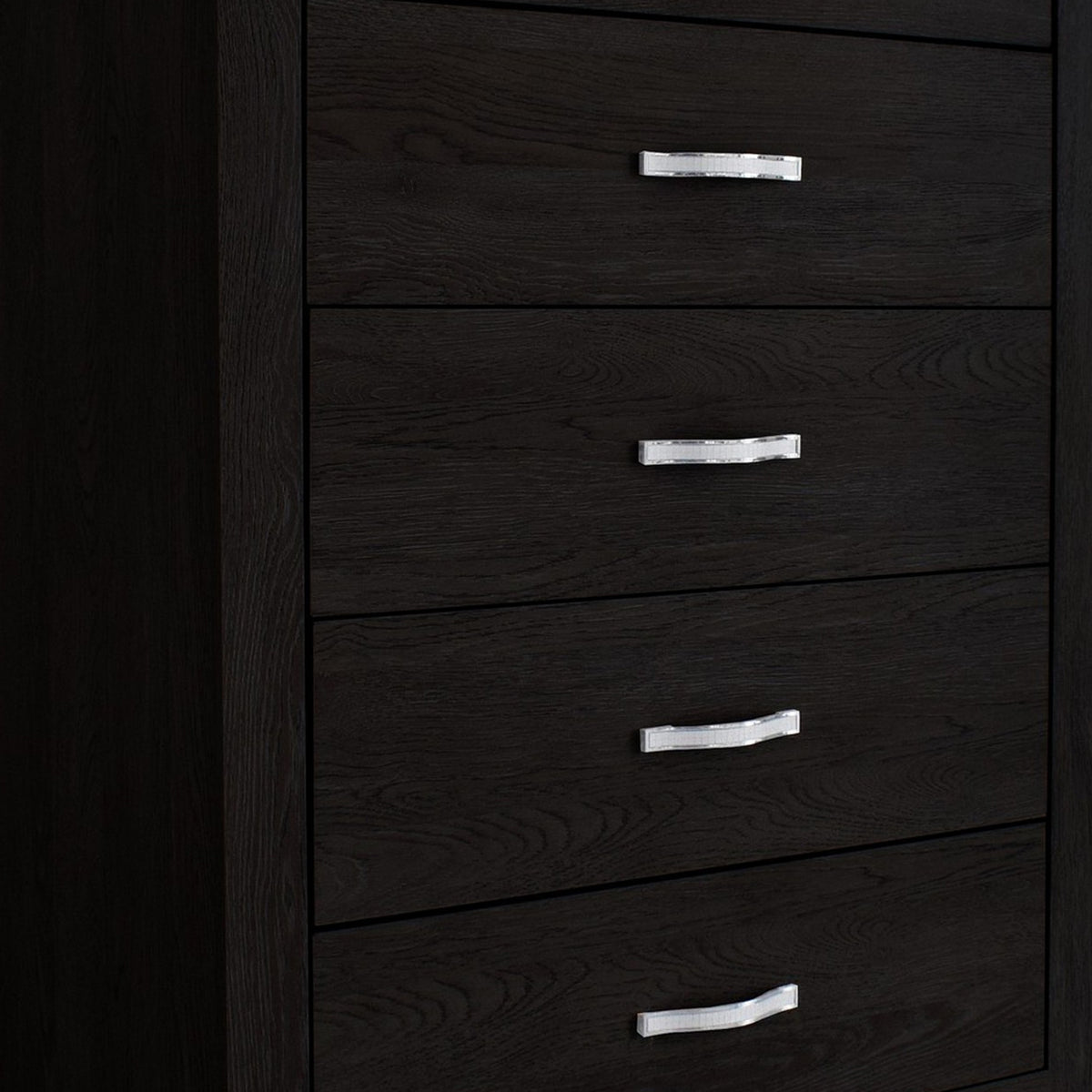 Ancy 48 Inch Tall 5 Drawer Dresser Chest, Faux Diamond Inlay Handles, Black - BM300841