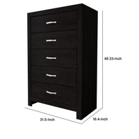 Ancy 48 Inch Tall 5 Drawer Dresser Chest, Faux Diamond Inlay Handles, Black - BM300841