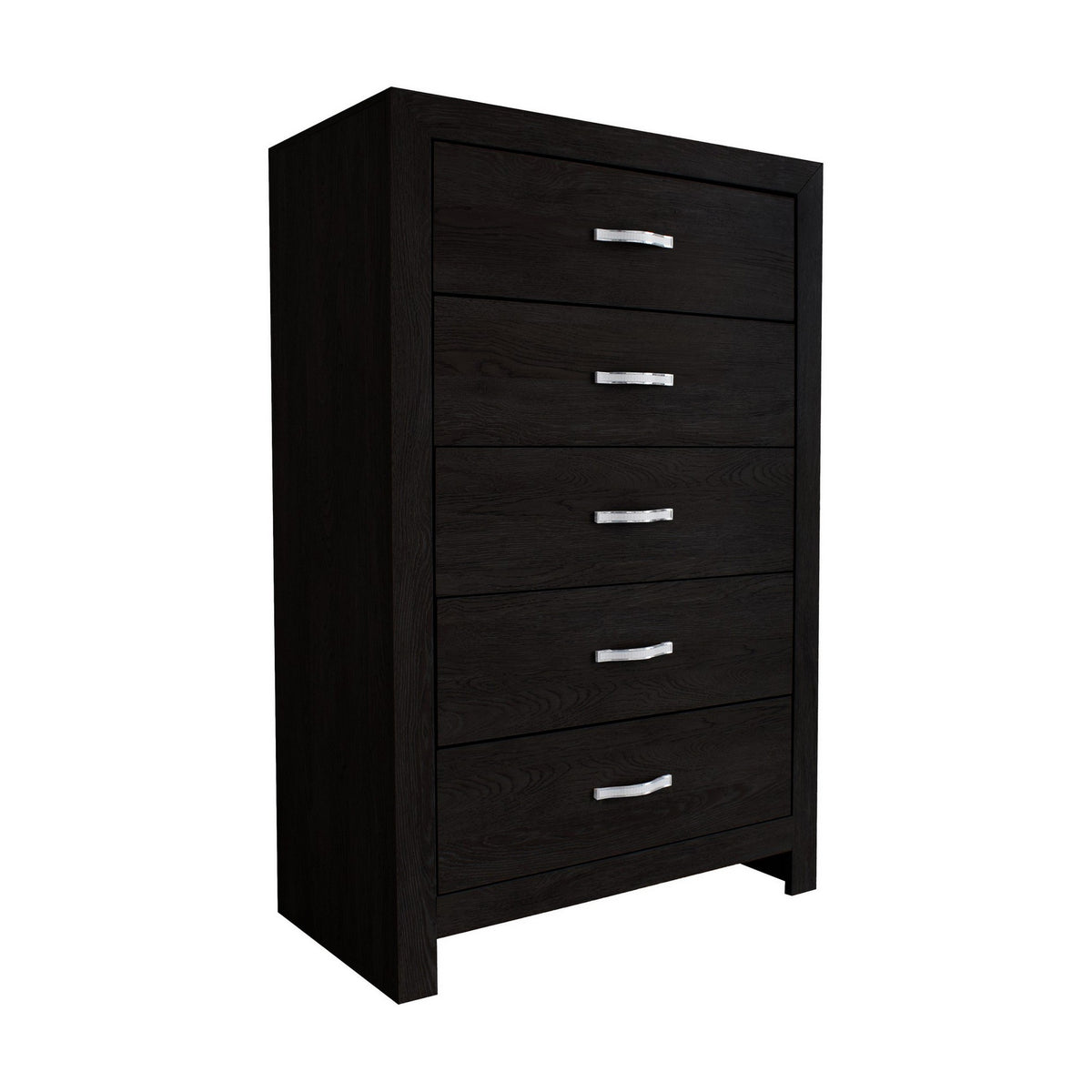 Ancy 48 Inch Tall 5 Drawer Dresser Chest, Faux Diamond Inlay Handles, Black - BM300841