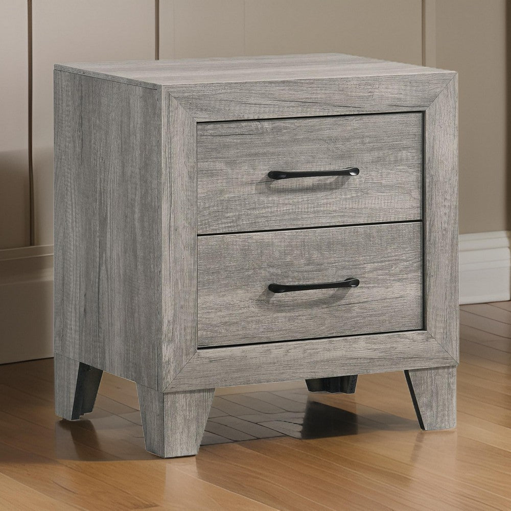 Isha 24 Inch 2 Drawer Nightstand with Metal Handles, Modern Driftwood Gray - BM300842