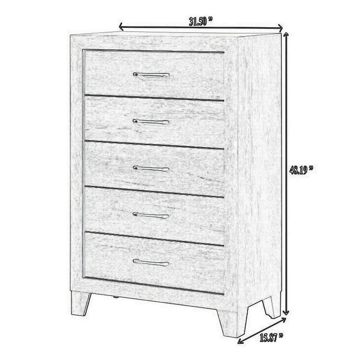 Isha 48 Inch 5 Drawer Tall Dresser Chest with Metal Handles, Driftwood Gray - BM300843