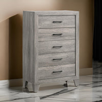 Isha 48 Inch 5 Drawer Tall Dresser Chest with Metal Handles, Driftwood Gray - BM300843