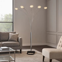 Arya 94 Inch 5 Light Arc Floor Lamp, Crystal Accents, Modern Style, Chrome - BM300845