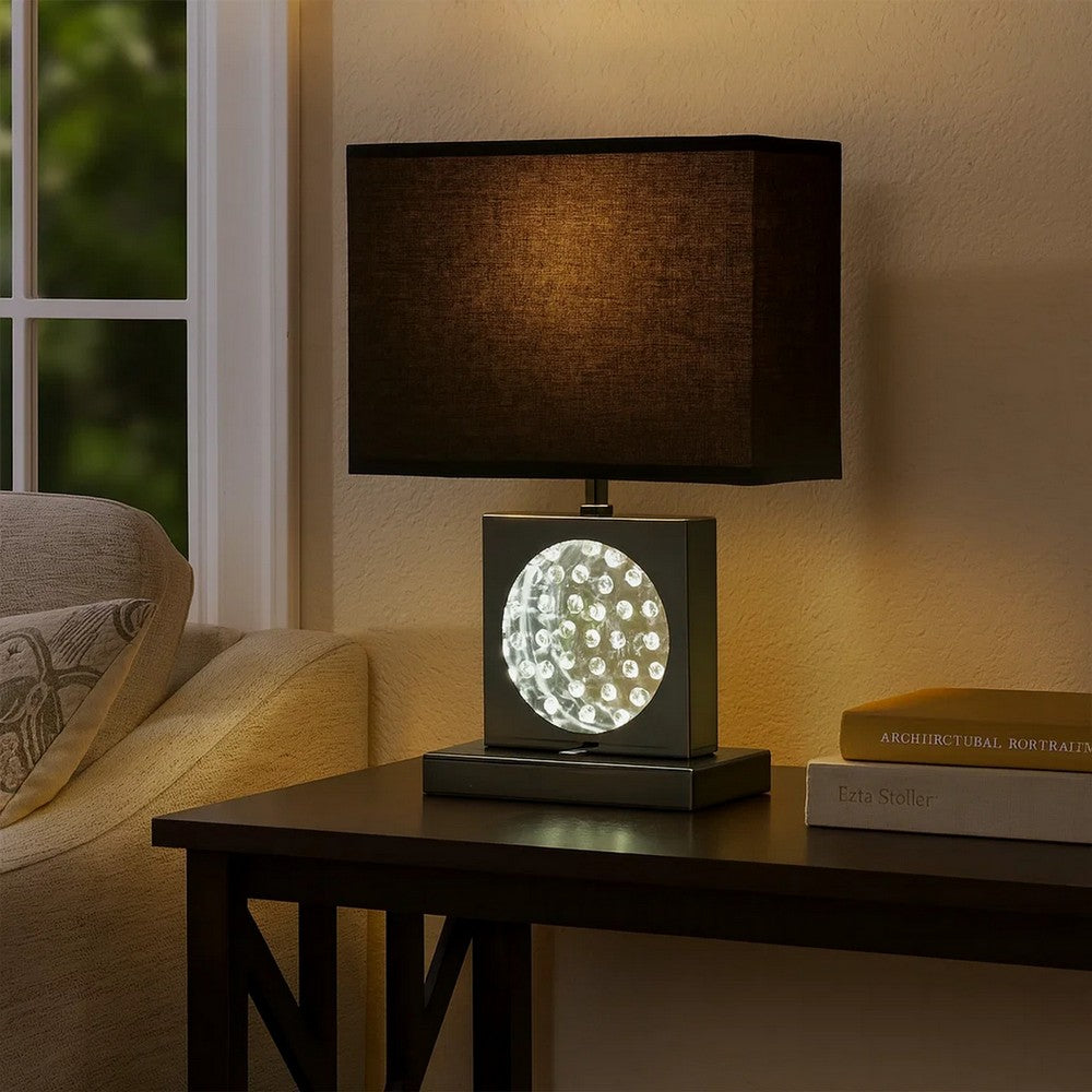 Rohi 22 Inch Table Lamp, Black Fabric Shade, Nickel Base, LED Accents - BM300854