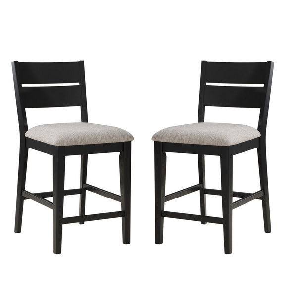 24 Inch Counter Height Chair, Set of 2, Seat Cushions, Gray Fabric, Black, Black - BM300874