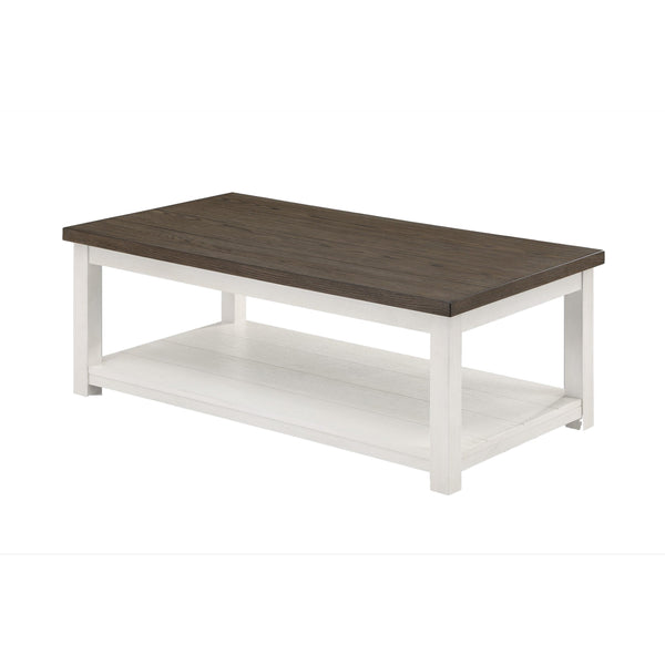 Mon 48 Inch Rectangular Coffee Table, Bottom Shelf, Brown Top, White Frame - BM300877