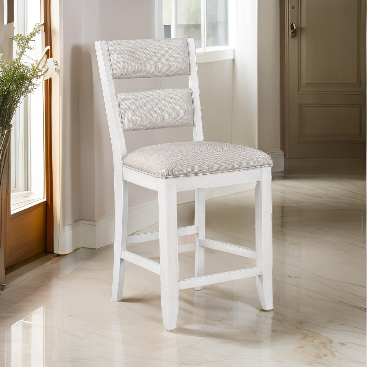 Kith 24 Inch Counter Height Chairs, Set of 2, Padded Seat and Back, White - BM300882