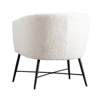 Ino 28 Inch Accent Chair, White Wool Like Fabric, Curved Back, Shelter Arms - BM300893