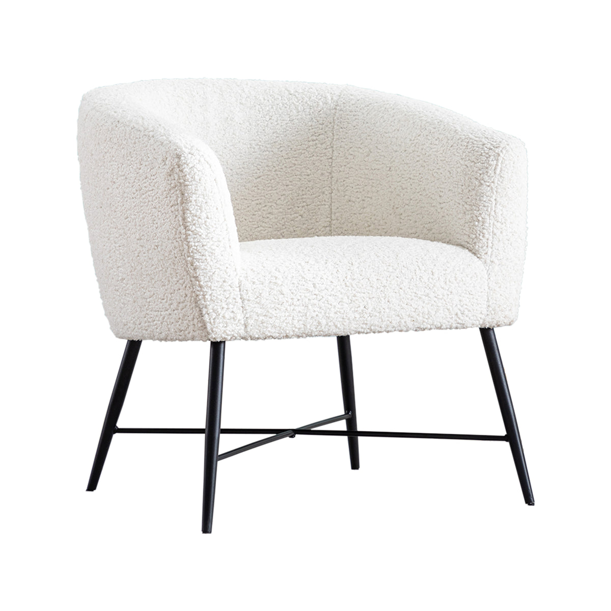 Ino 28 Inch Accent Chair, White Wool Like Fabric, Curved Back, Shelter Arms - BM300893