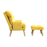 Nina 28 Inch 2 Piece Accent Chair and Ottoman Set, Splayed Legs, Yellow  - BM300900