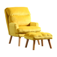 Nina 28 Inch 2 Piece Accent Chair and Ottoman Set, Splayed Legs, Yellow  - BM300900